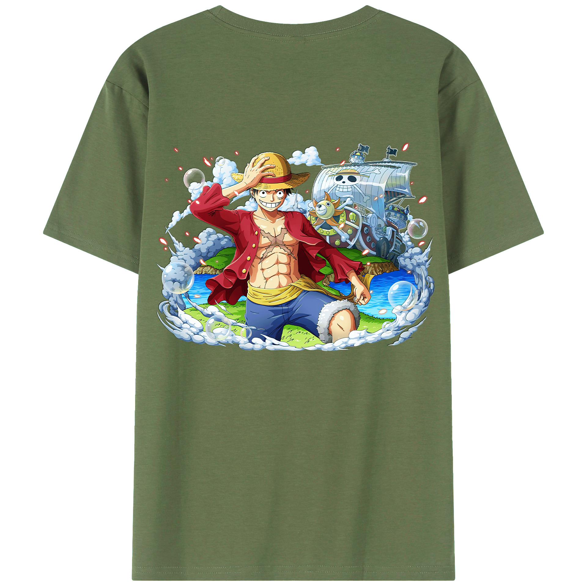 ワンピース モンキー・D・ルフィ ONE PIECE Monkey D. Luffy 綿100％ メンズ半袖Tシャツ（バックプリント） 通気性